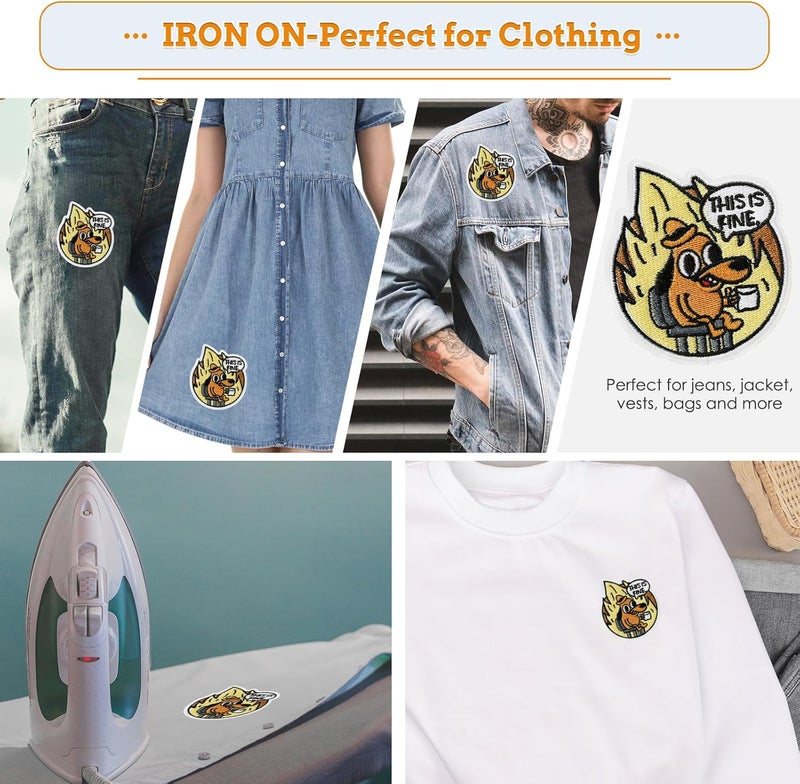 XMJY 2 Pcs This is Fine Dog Patches - Iron On/Sew On Embroidered Patch, Funny Morale Patch, Cute Applique Accessories for Jackets, Jeans, Vests, Clothes, Tote Bags - Image 3